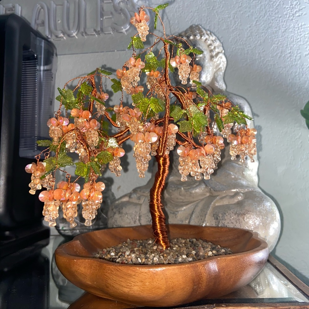 Copper Wrapped Beaded Tree on Genuine Monkey Pod